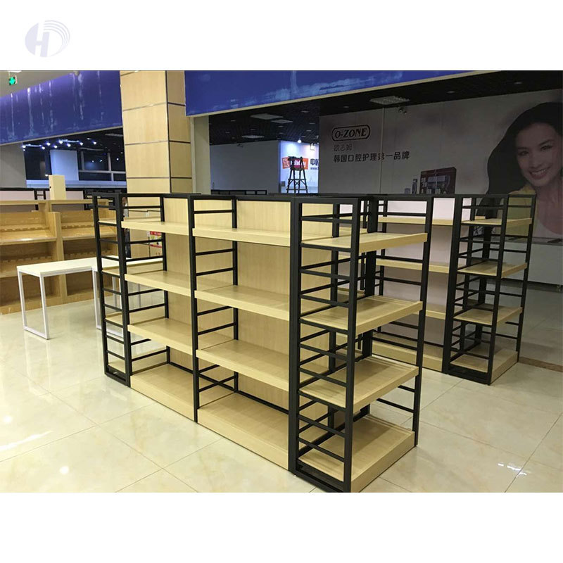 Beautiful Storage Convenience Store Display Racks Retail Gondola Shelving Miniso Shop Wooden Shelf