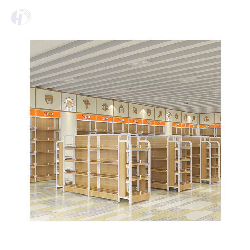 Beautiful Storage Convenience Store Display Racks Retail Gondola Shelving Miniso Shop Wooden Shelf