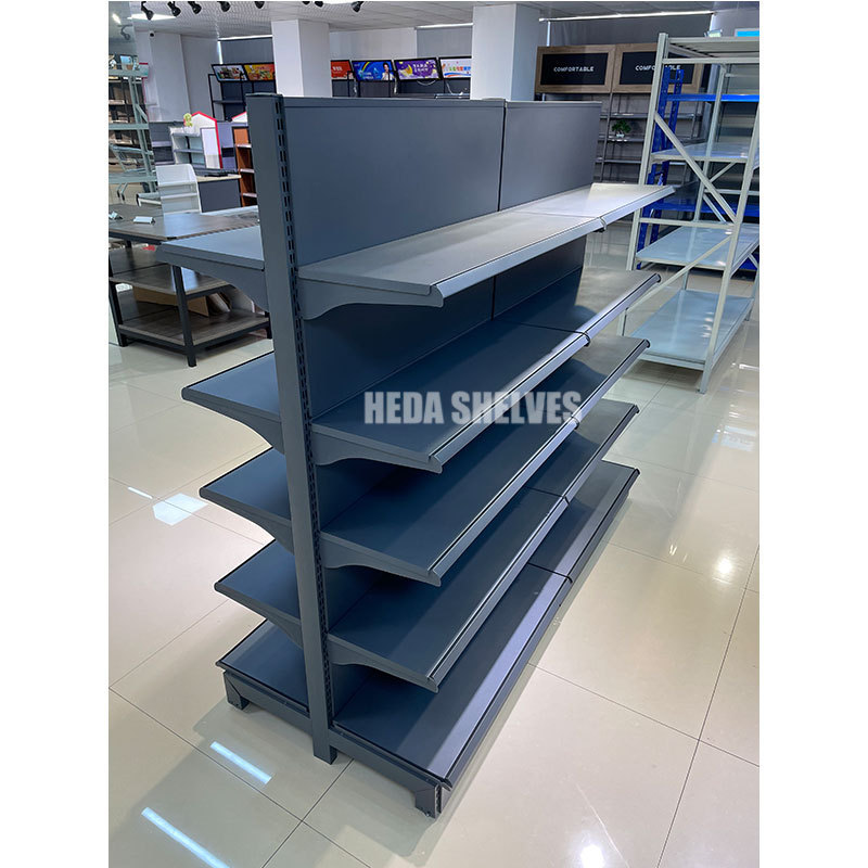 Dark Gray Supermarket Shelf Double Sided Gondola Retail Store Display Rack Grocery Store Display Rack