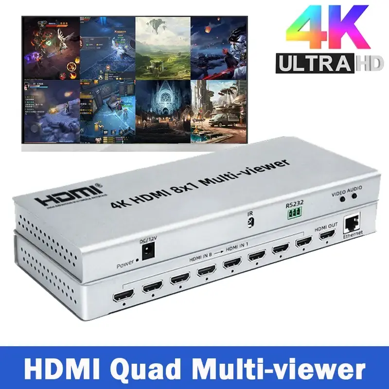 4K HDTV Multi-viewer Switch 8x1 HDTV 8 Channel Video Seamless Switch Multi viewer 8 in 1 out Screen Divider 10 Viewing Modes