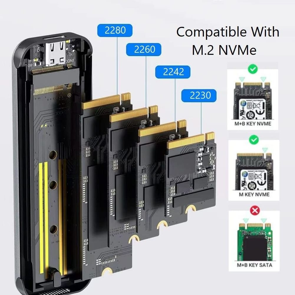 Portable Tool-free Aluminium m.2 NVMe Pci-e ssd enclosure case for nvme ssd Enclosure 10 Gbps