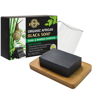 100% Natural Organic Deep Cleaning Whitening Moisturizing Snail Bamboo Charcoal African Black Soap For Face Body Hair Skin Care