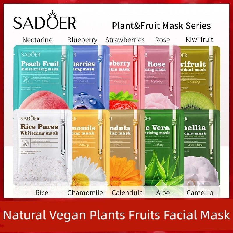 11 Types Vegan Natural Plant Fruit Face Mask Moisturizing Hydrating Camellia Rose Chamomile Green Tea Aloe Vera Facial Mask