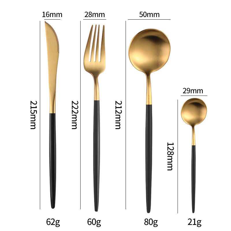 Cutipol 4pcs Set Black Gold Silver Forge Handle Stainless Steel Metal Cutlery Flatware Spoon Fork Knife Set