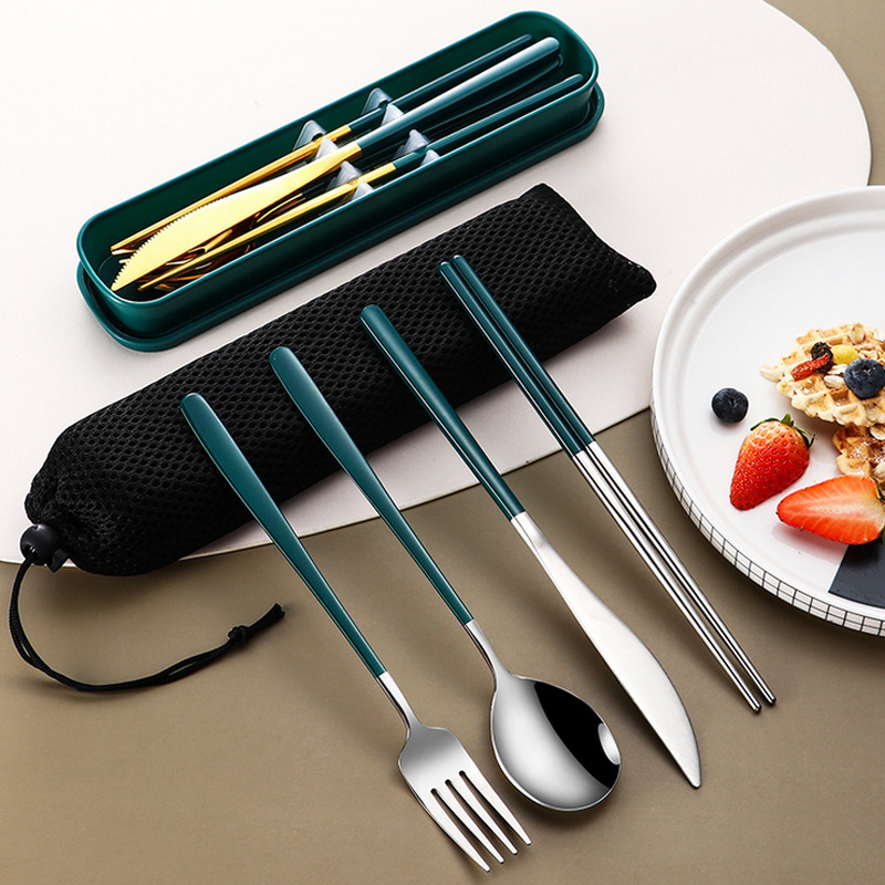 Portable Spoon Fork Chopsticks Stainless Steel Cutlery Case Box Flatware Set