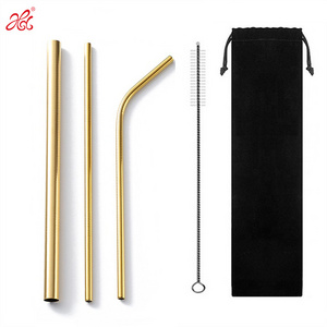 Portable Reusable Stainless Steel Eco-friendly Straws Drinking Metal Milk Tea Normal Straight Bend Straw Set for Drinking