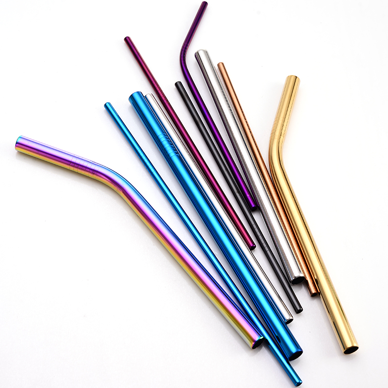 Portable Reusable Stainless Steel Eco-friendly Straws Drinking Metal Milk Tea Normal Straight Bend Straw Set for Drinking