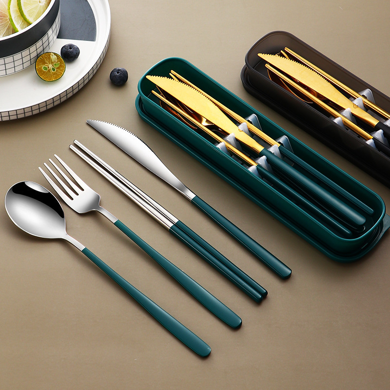 Portable Spoon Fork Chopsticks Stainless Steel Cutlery Case Box Flatware Set