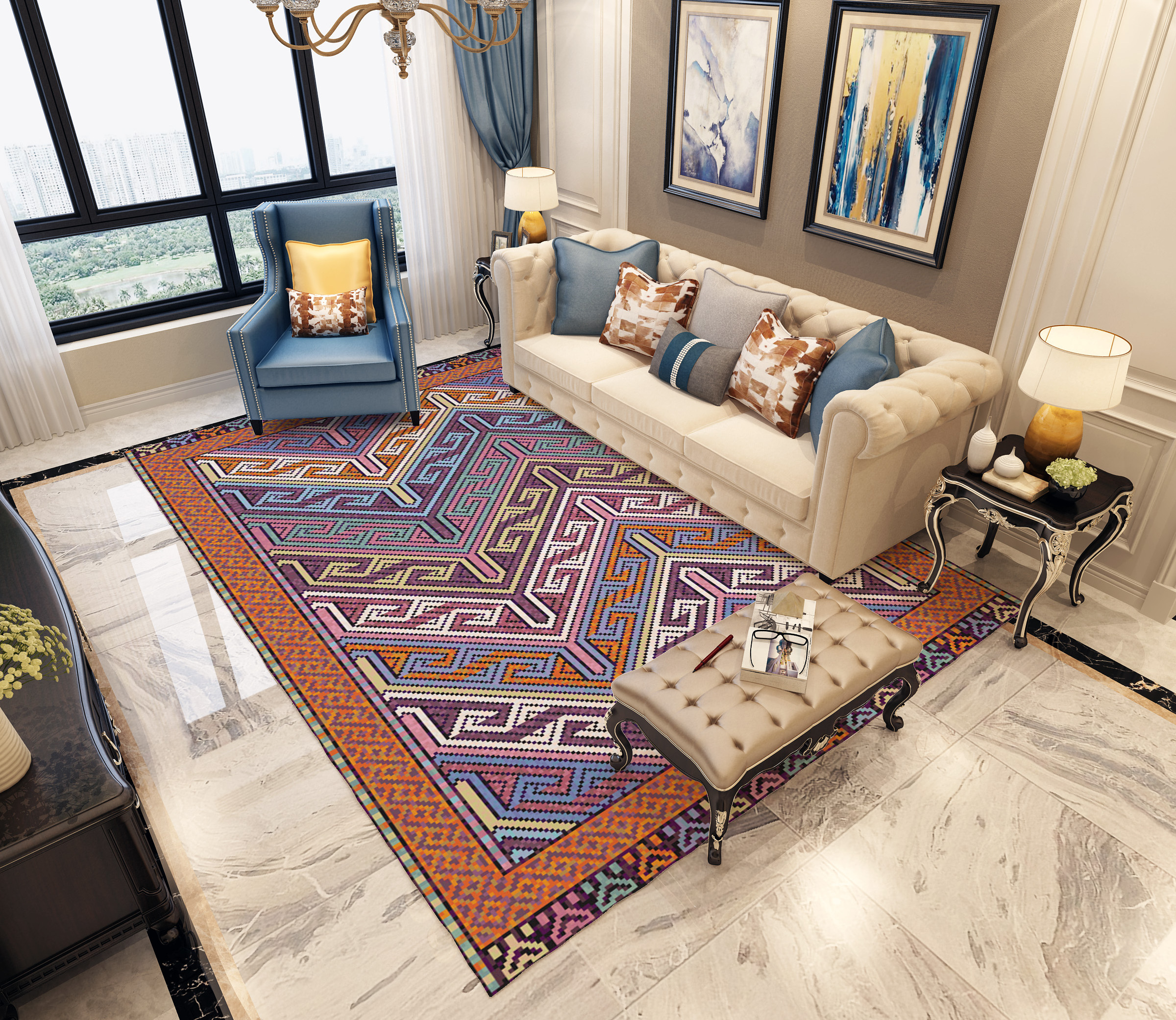 Hot selling  3D printed bright rugs carpet broadloom Persian  Carpet and mauve utility rug