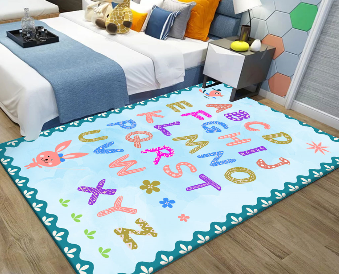 Kids play education eco friendly printed custom soft area rug carpet play mat for kids room