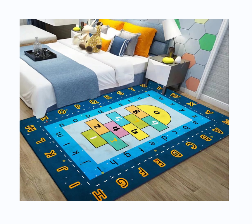 Kids play education eco friendly printed custom soft area rug carpet play mat for kids room