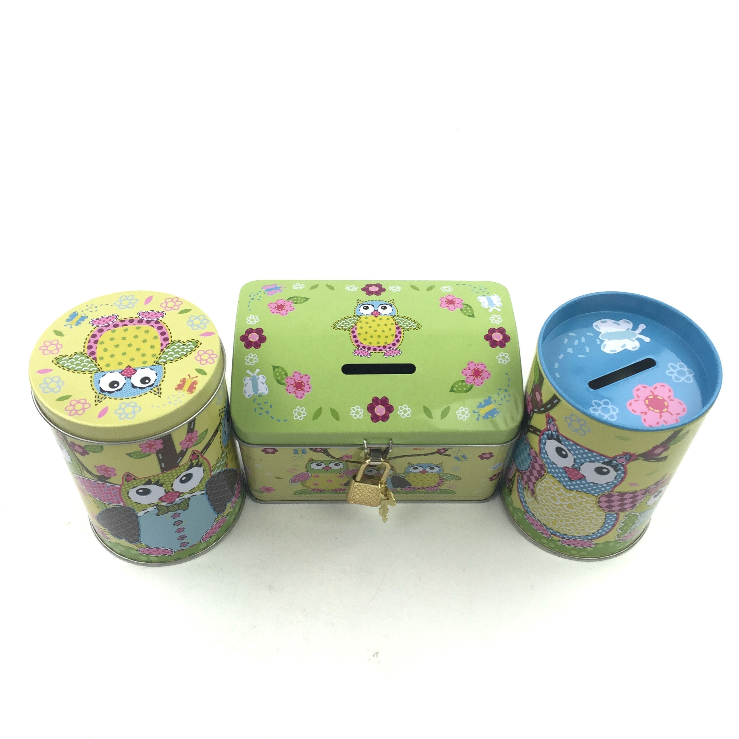 Professional custom colorful empty gift tin box coin bank tin can