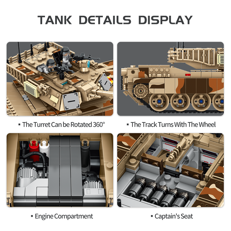 Panlos 632010 Kids Building Blocks Toys Set M1A2 Abrams Tank 1630PCS Educational Blocks Toys