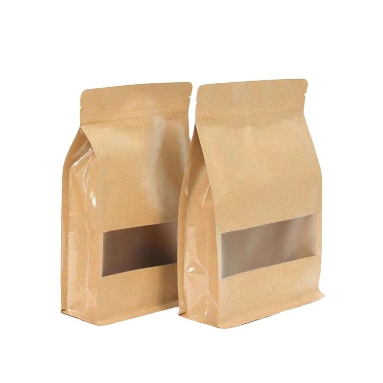 In stock 8-side stand up white kraft pouch bags zipper food bag