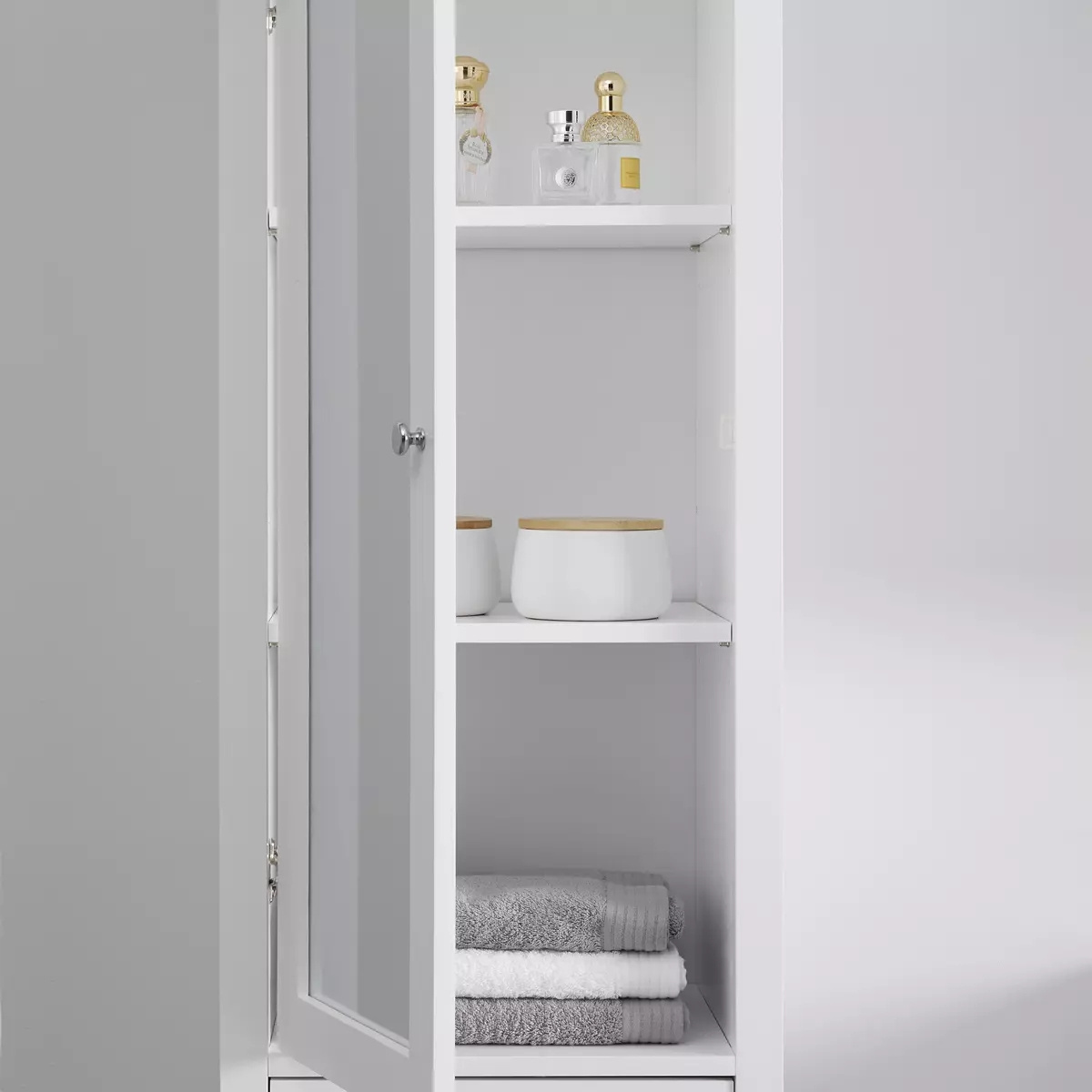 Tall Mirrored Bathroom Cabinet with Doors and Shelves Storage Cupboard Freestanding Storage Cabinet with Drawers Linen Tower