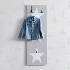 Kids Wall Mounted Coat Rack with Metal Coat Hook Rail Children Cartoon Star Wooden Coat Holder Hook for Entrance Baby Furniture