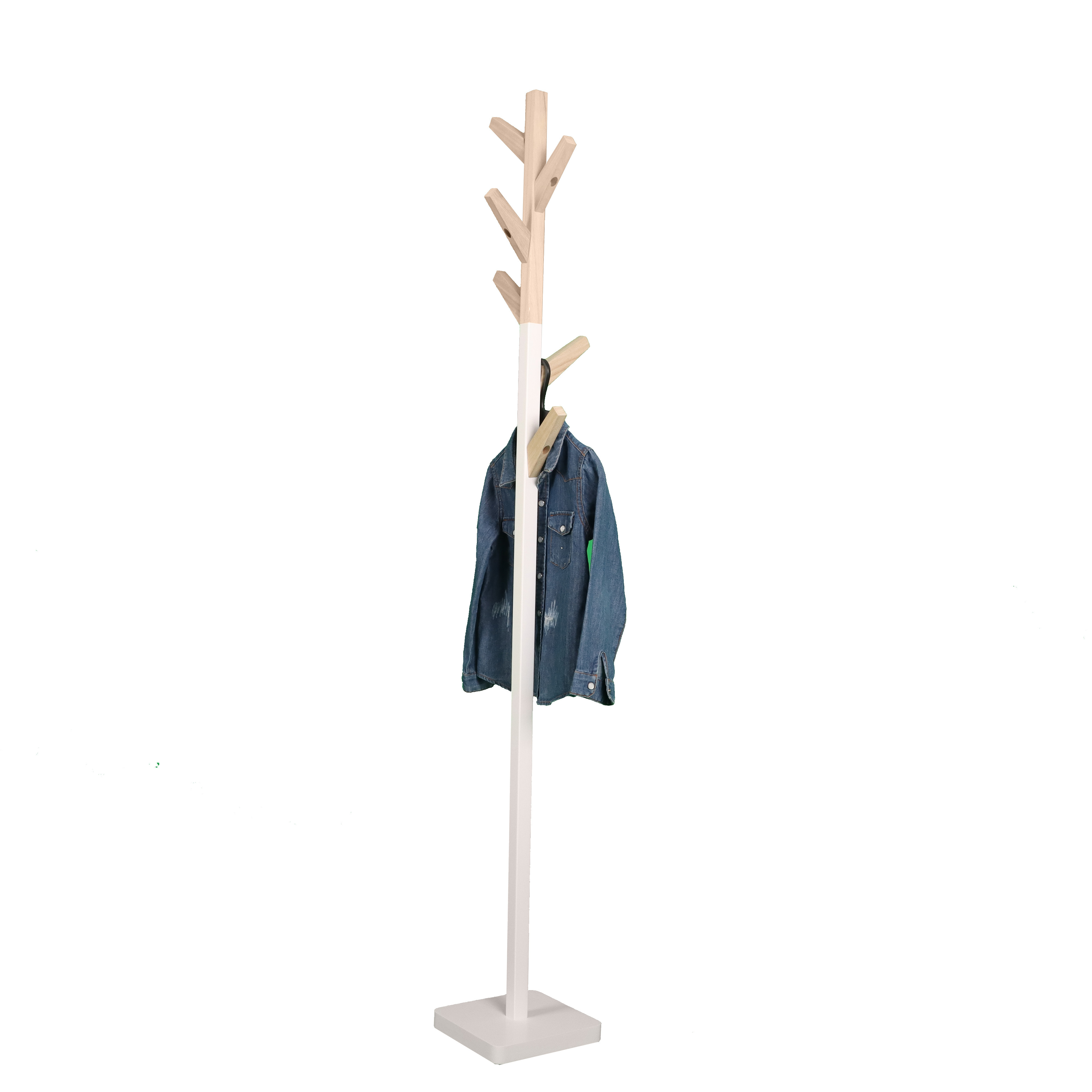 Simple Coat Racks Free Standing with Sturdy square base Wooden Coat Tree with 8 Coat Hanger Stand Used in Bedroom Living Room