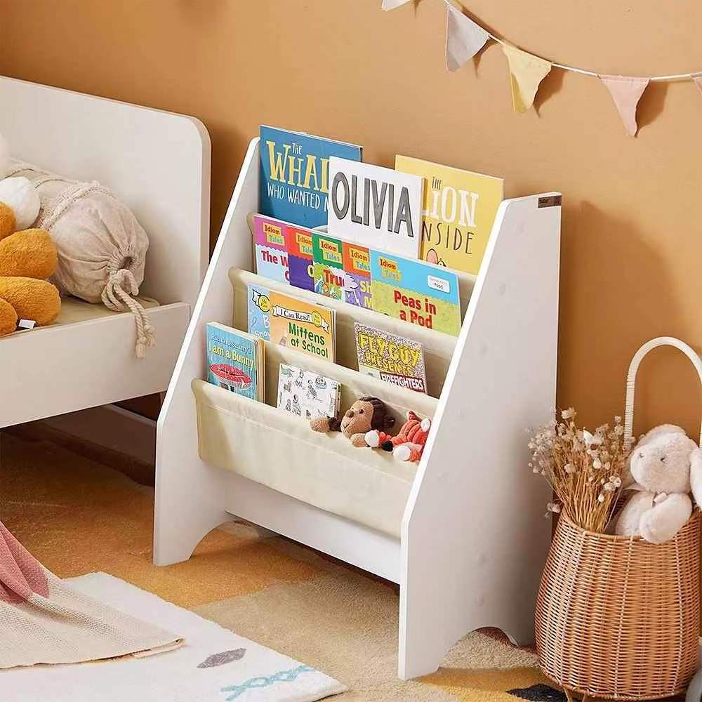 Wood 4 Tier Toddler Book Rack Storage Shelf Kids Bookcase for Children Room Wooden Kids Bookshelf Toy Organizer Space-Saving