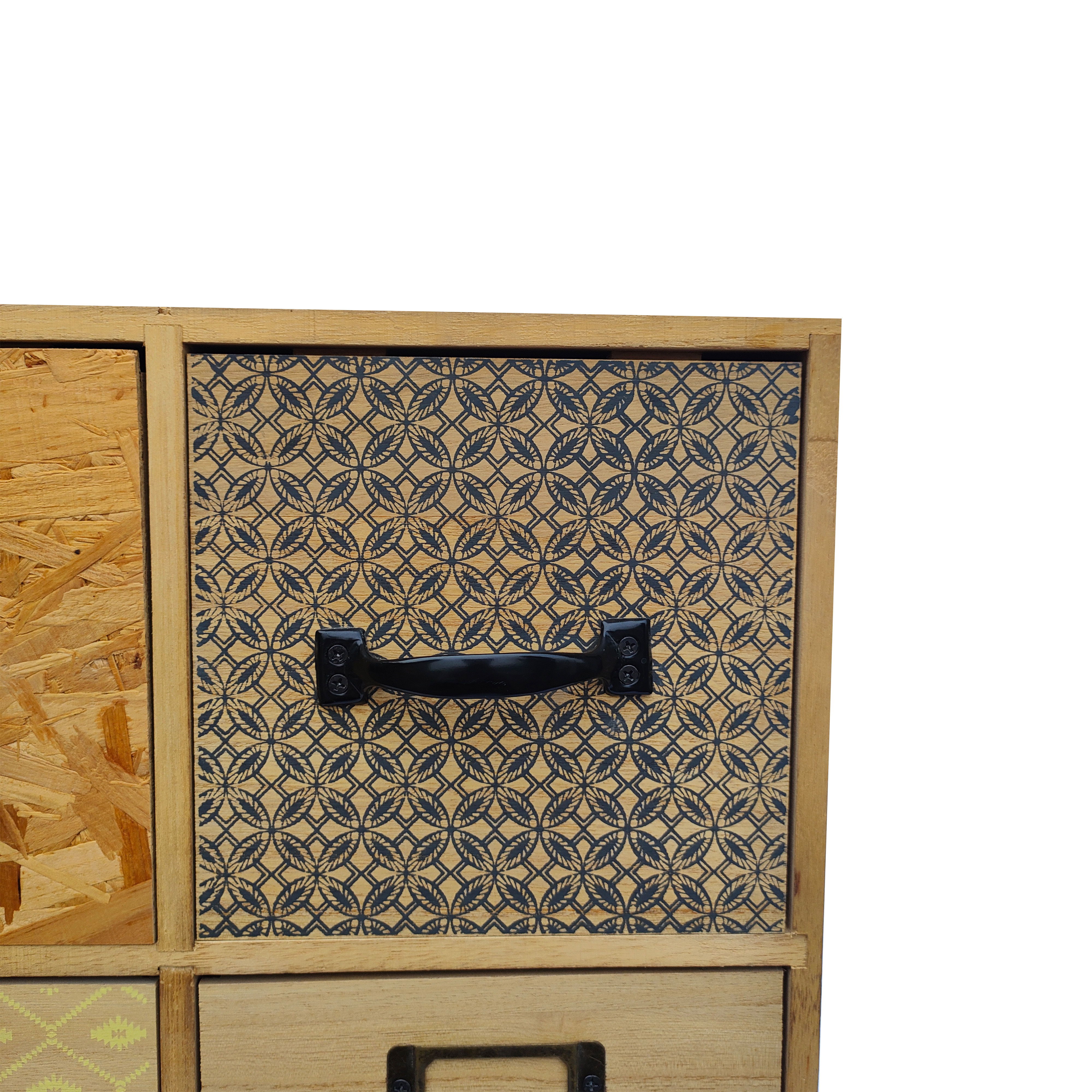 Solid Wood Sideboard  Storage Cabinet with  Rattan Decorated Drawers Free Standing Wooden Accent Chest with Metal Handle