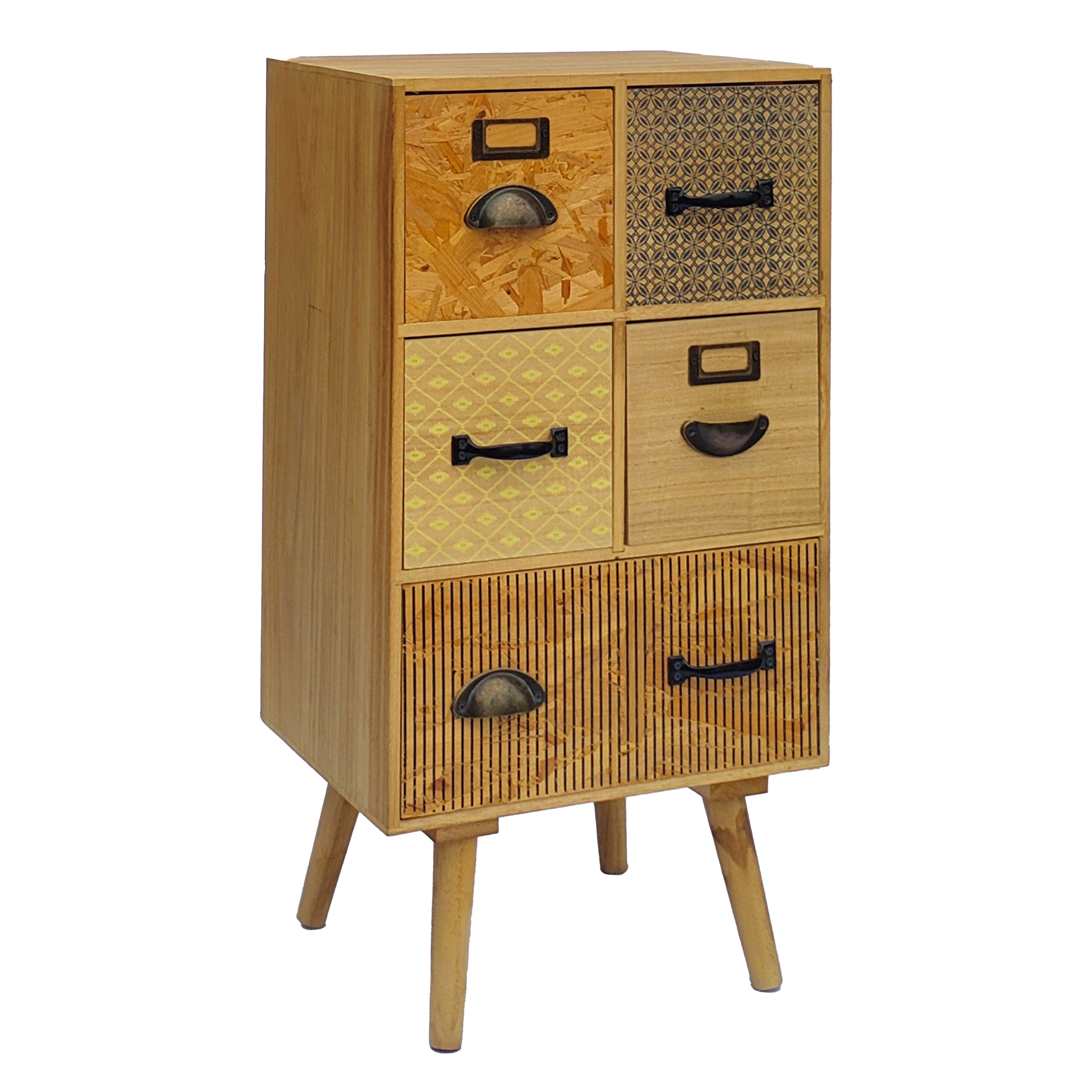 Solid Wood Sideboard  Storage Cabinet with  Rattan Decorated Drawers Free Standing Wooden Accent Chest with Metal Handle