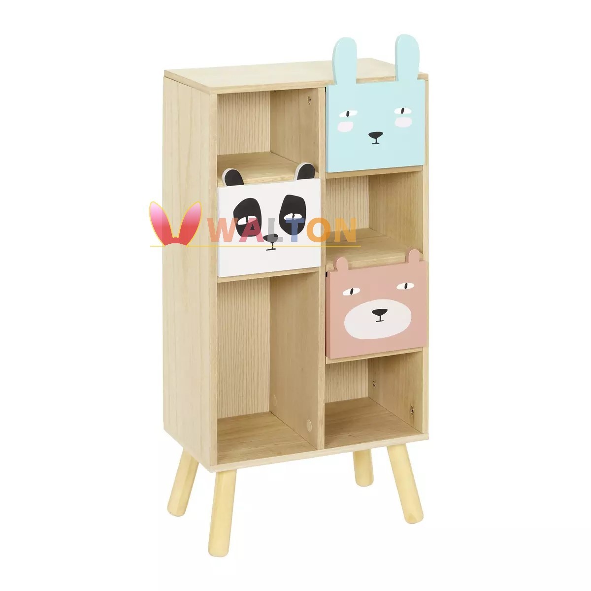 kids Bookshelf Kids Toy Storage Organize Wooden Children's Storage Cabinet with 3 Drawers and 4 Cubby Baby Furniture