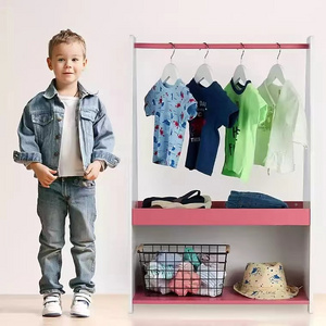 Wood Kids Wardrobe Costume Storage Closet Pretend Dresser Hanging Armoire Storage Organizer with Storage shelves Baby Furniture