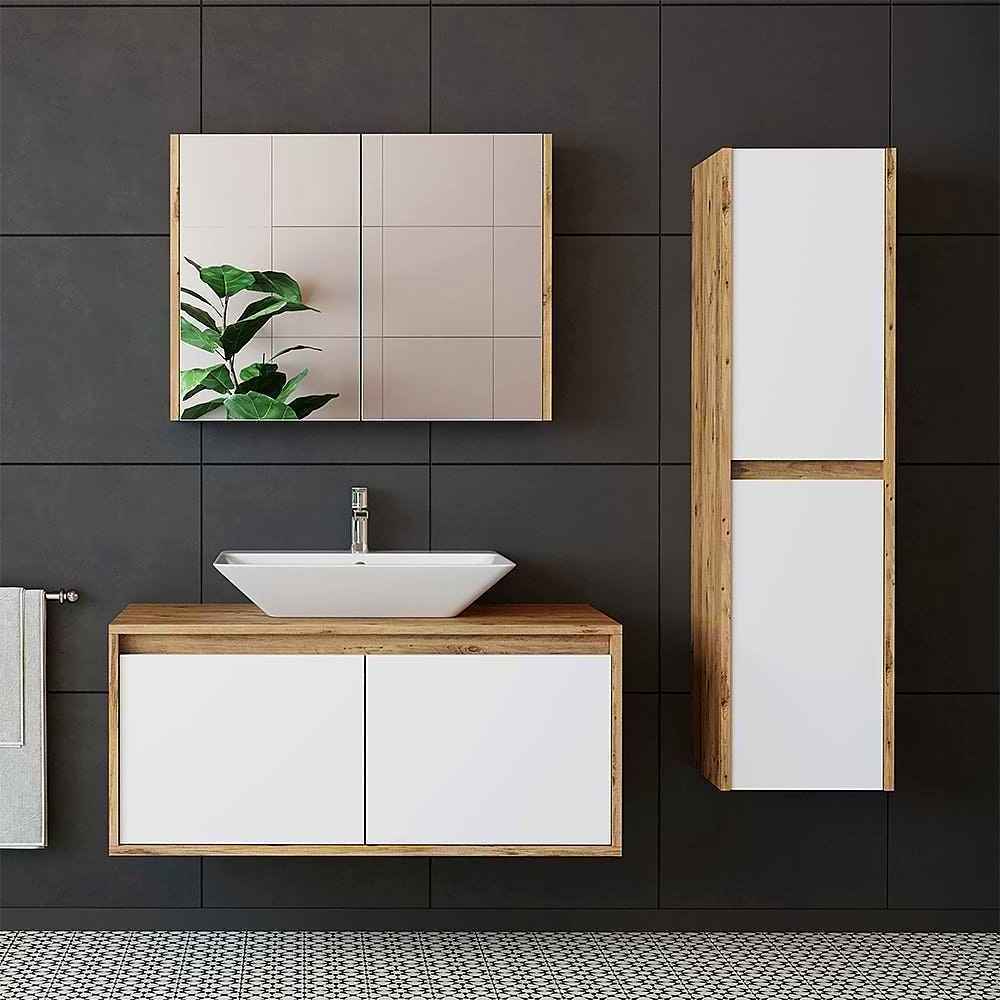 Tall Wall mounted Bathroom StorageCabinet  with two Door with Four Tier Shelves Freestanding Wood Cabinet for Bathroom