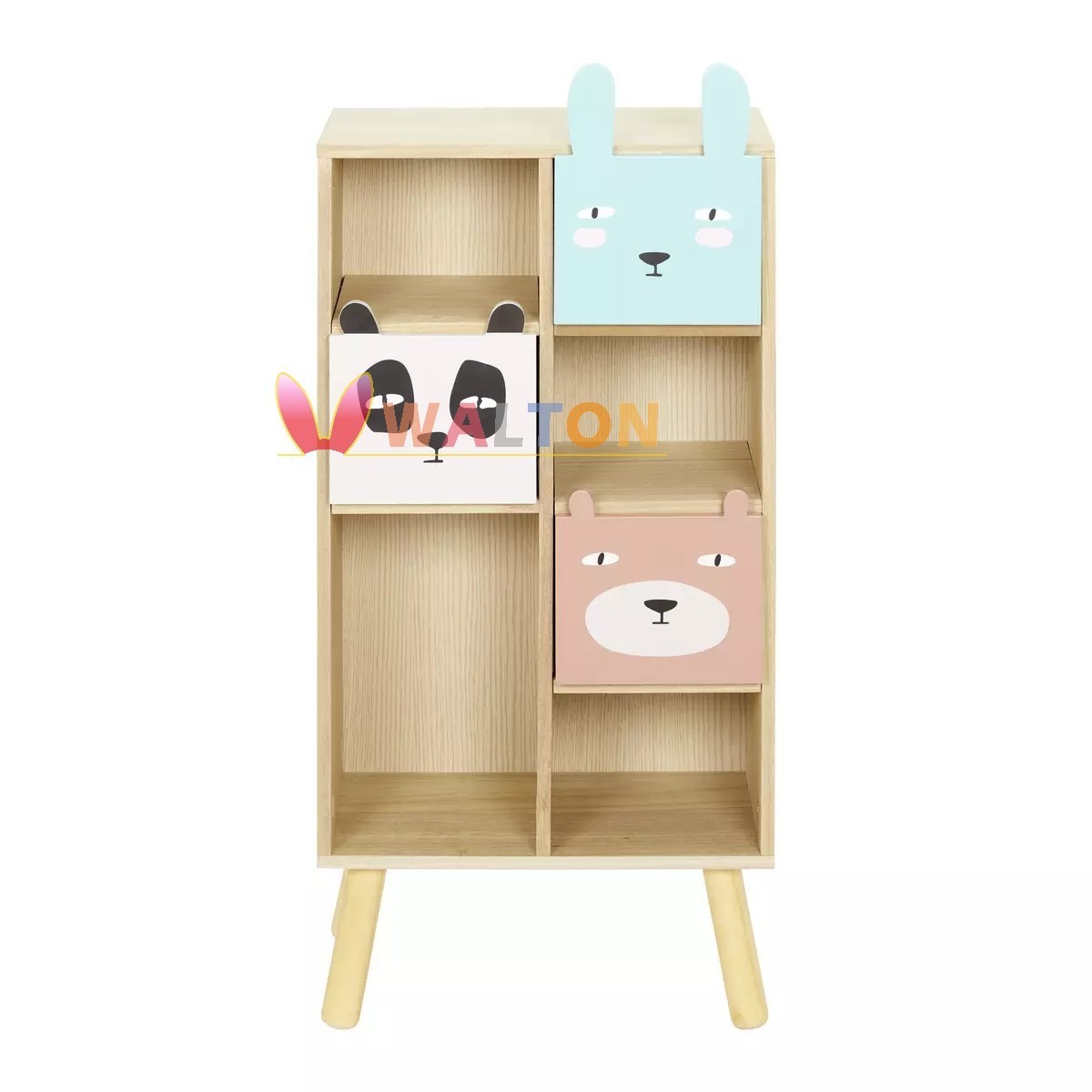 kids Bookshelf Kids Toy Storage Organize Wooden Children's Storage Cabinet with 3 Drawers and 4 Cubby Baby Furniture