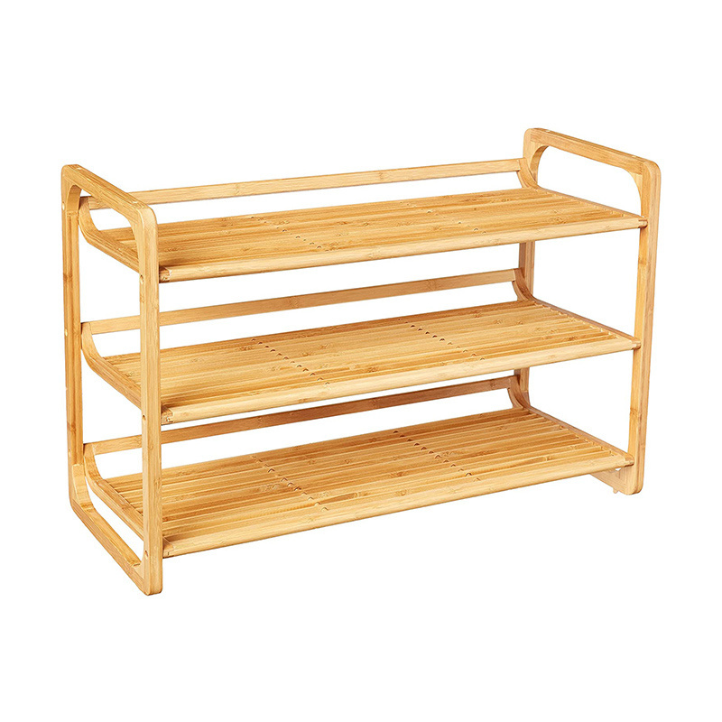 Three-layer 100% solid wood shoe rack, outdoor bamboo shoe rack with handle