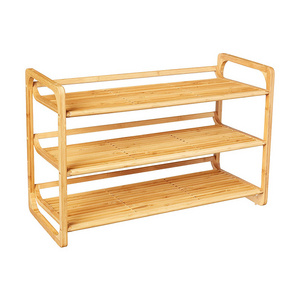 Three-layer 100% solid wood shoe rack, outdoor bamboo shoe rack with handle