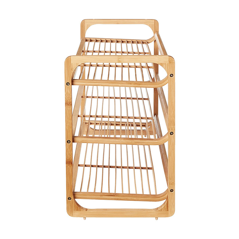 Three-layer 100% solid wood shoe rack, outdoor bamboo shoe rack with handle