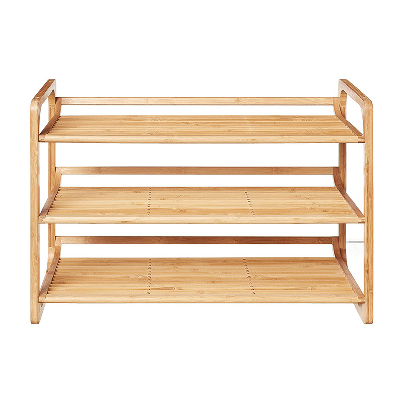 Three-layer 100% solid wood shoe rack, outdoor bamboo shoe rack with handle