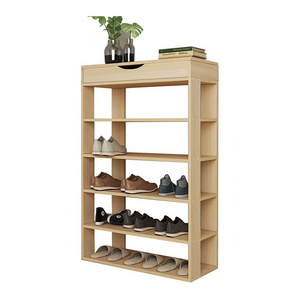 Shoe Rack Organizer for Closet Shelf Entryway 5 Tier Bamboo Solid Wood for 24 Pair Boots with Storage Box