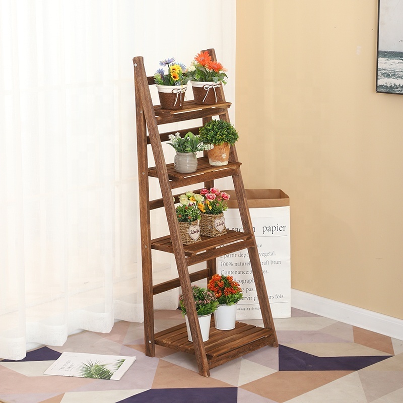 foldable 4-tier A frame ladder wood multifunction shelf bathroom open storage shelves units