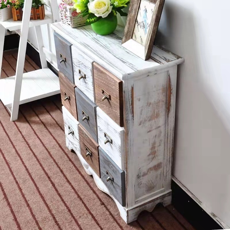 Wholesale Wooden Storage Cabinet Bedroom Furniture Cupboard Dressers 9 Drawer Vintage Chest of Drawer