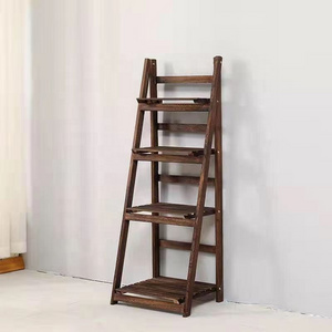 foldable 4-tier A frame ladder wood multifunction shelf bathroom open storage shelves units