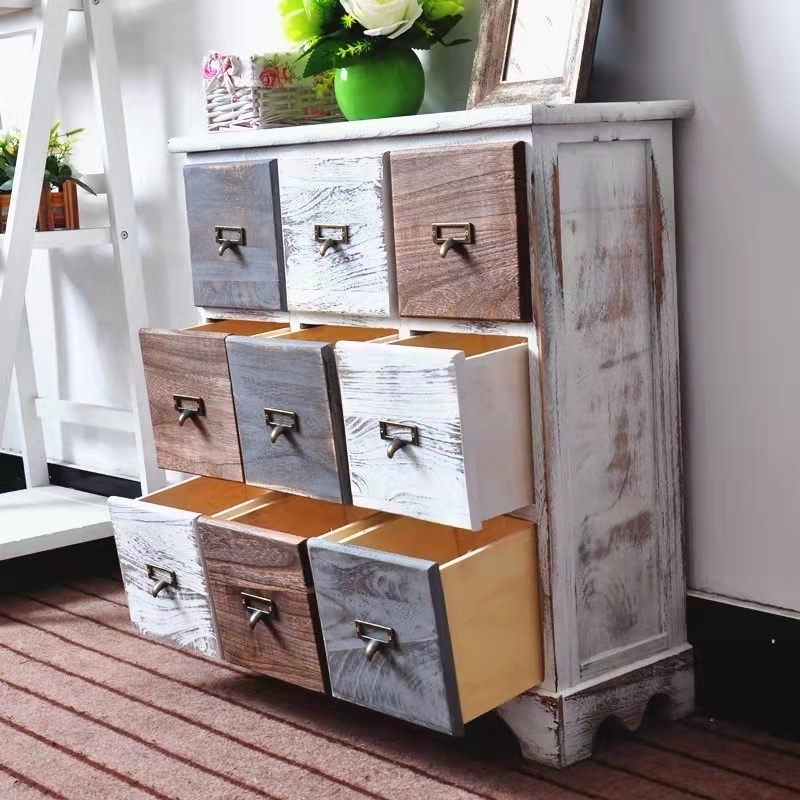 Wholesale Wooden Storage Cabinet Bedroom Furniture Cupboard Dressers 9 Drawer Vintage Chest of Drawer