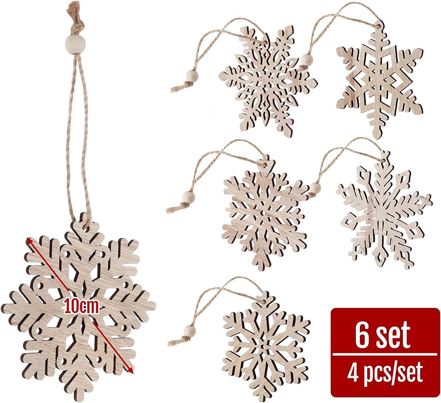 Wooden snowflake decorations 10.16 cm Christmas tree decorations Country decorations Wooden crafts