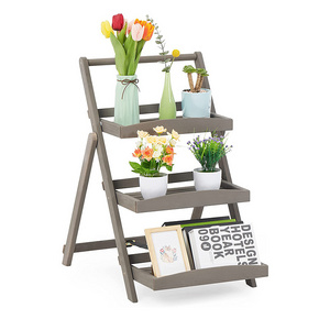 High quality decorative folding wooden plant rack/wooden flowerpot rack/plant rack with three shelves