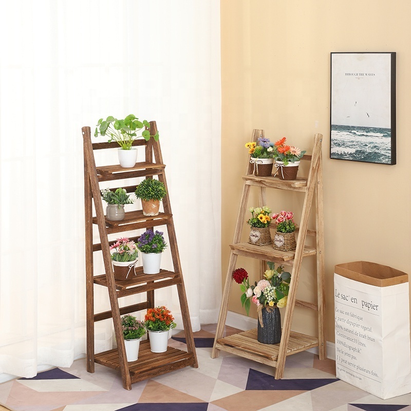 foldable 4-tier A frame ladder wood multifunction shelf bathroom open storage shelves units