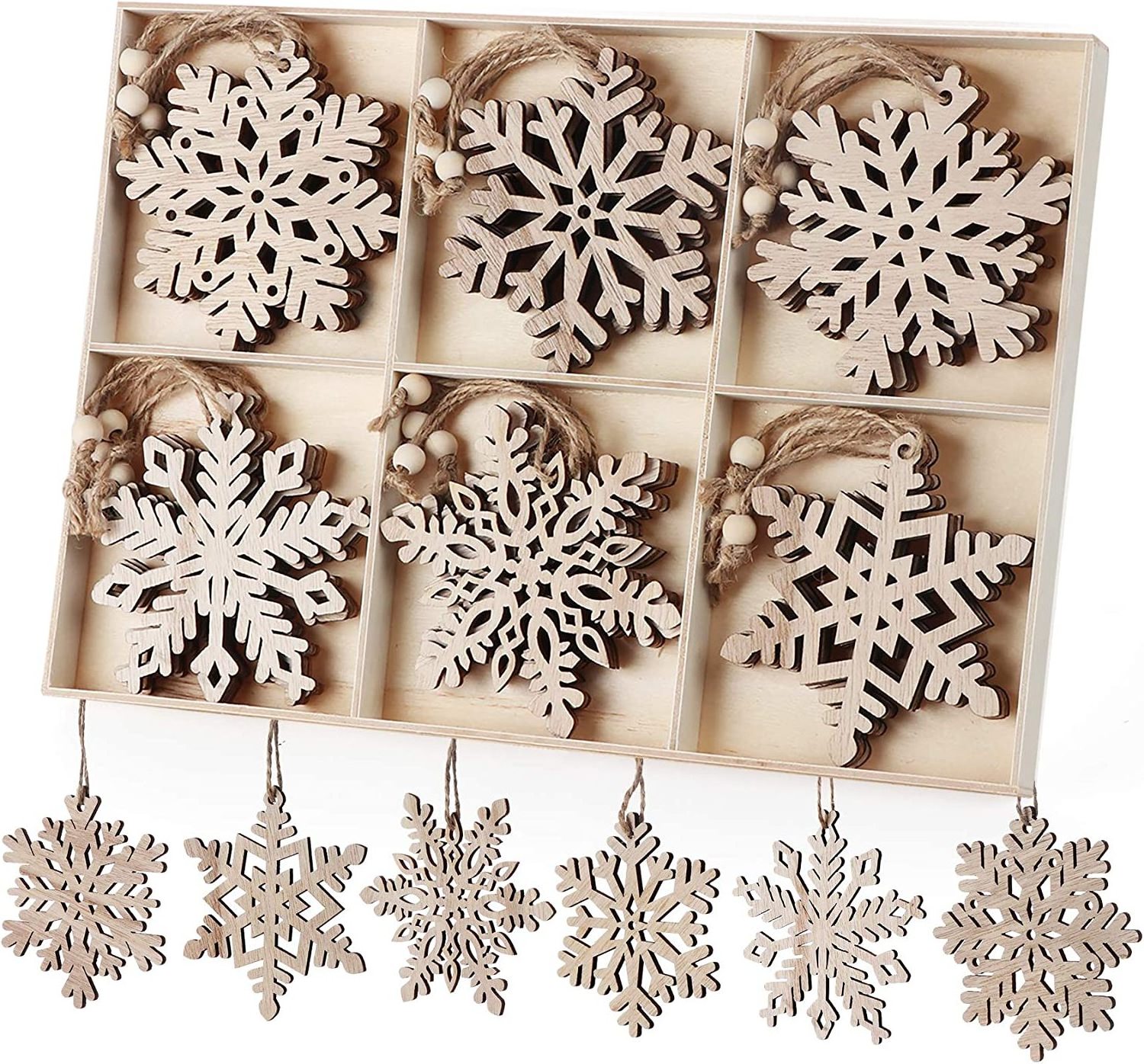 Wooden snowflake decorations 10.16 cm Christmas tree decorations Country decorations Wooden crafts