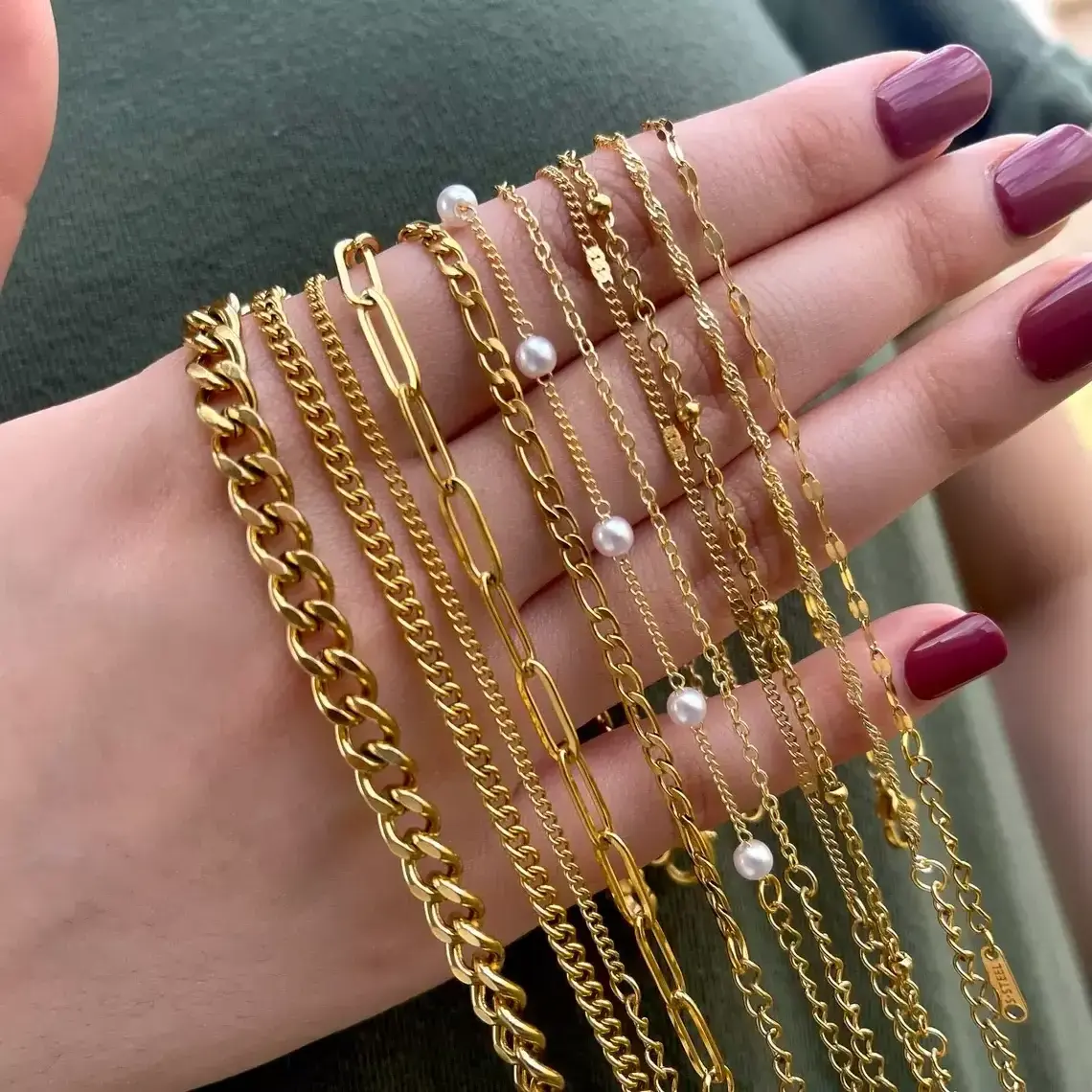 Various Stainless Steel Necklace Chain Gold Plated Thick Thin Chain Rope Ball Twist Dainty Flat Curb Lip Paper Clip Figaro Chain