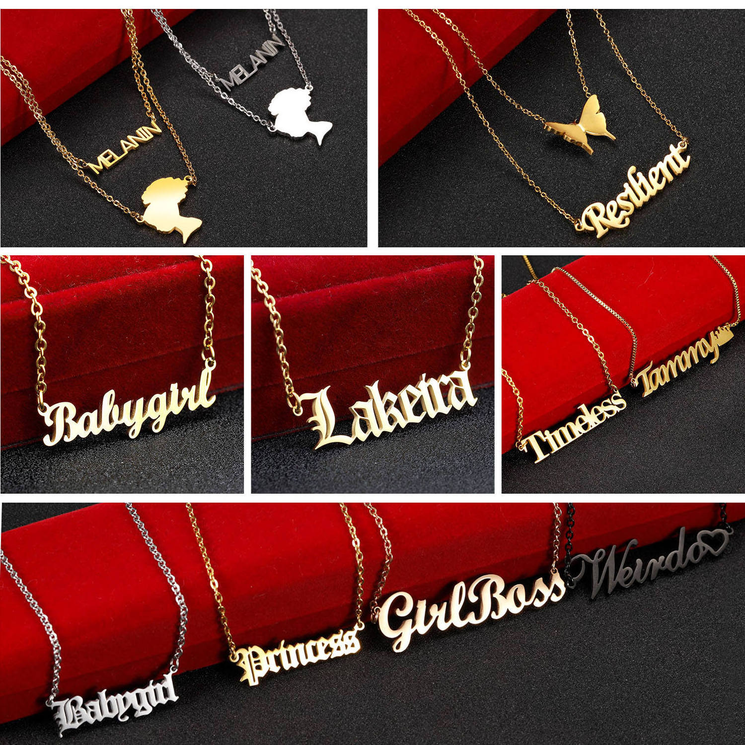 Wholesale 14k 18k 24k Stainless Steel Letter Pendant Multiple Color Custom Name Necklace For Women Personalised