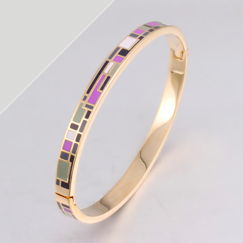 Glossy Enamel Bracelet Gold Plated Jewelry Cloisonne Ethnic Jewelry Stainless Steel bangle bracelet For Women