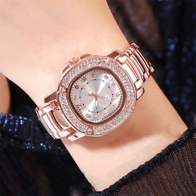 Luxury Gold Plated Diamond Quartz Ladies Watches Rose Gold Watch Custom Stainless Steel Clock Dress Watch Ladies