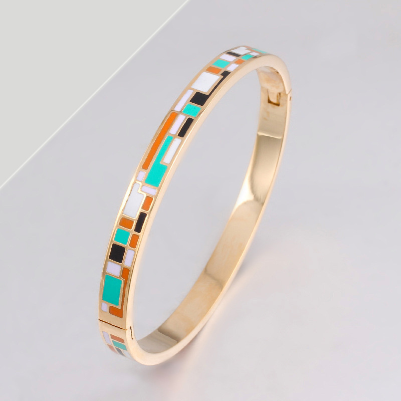 Glossy Enamel Bracelet Gold Plated Jewelry Cloisonne Ethnic Jewelry Stainless Steel bangle bracelet For Women