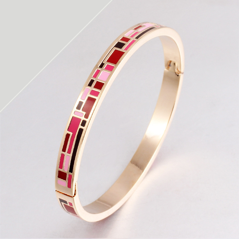 Glossy Enamel Bracelet Gold Plated Jewelry Cloisonne Ethnic Jewelry Stainless Steel bangle bracelet For Women