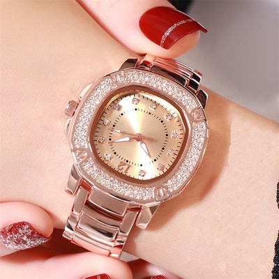 Luxury Gold Plated Diamond Quartz Ladies Watches Rose Gold Watch Custom Stainless Steel Clock Dress Watch Ladies