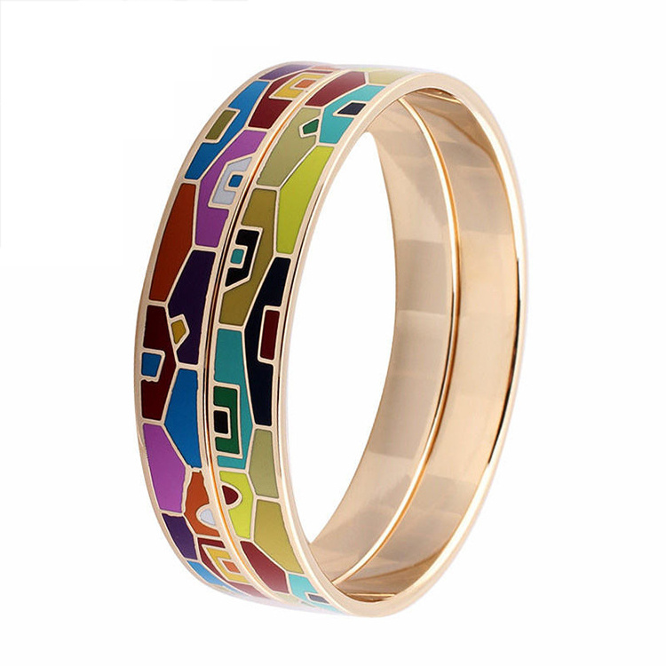 Enamel Jewelry Manufacturer 18K Gold Plated Bracelets Bangle Stainless Steel Hand Bangle Bracelet