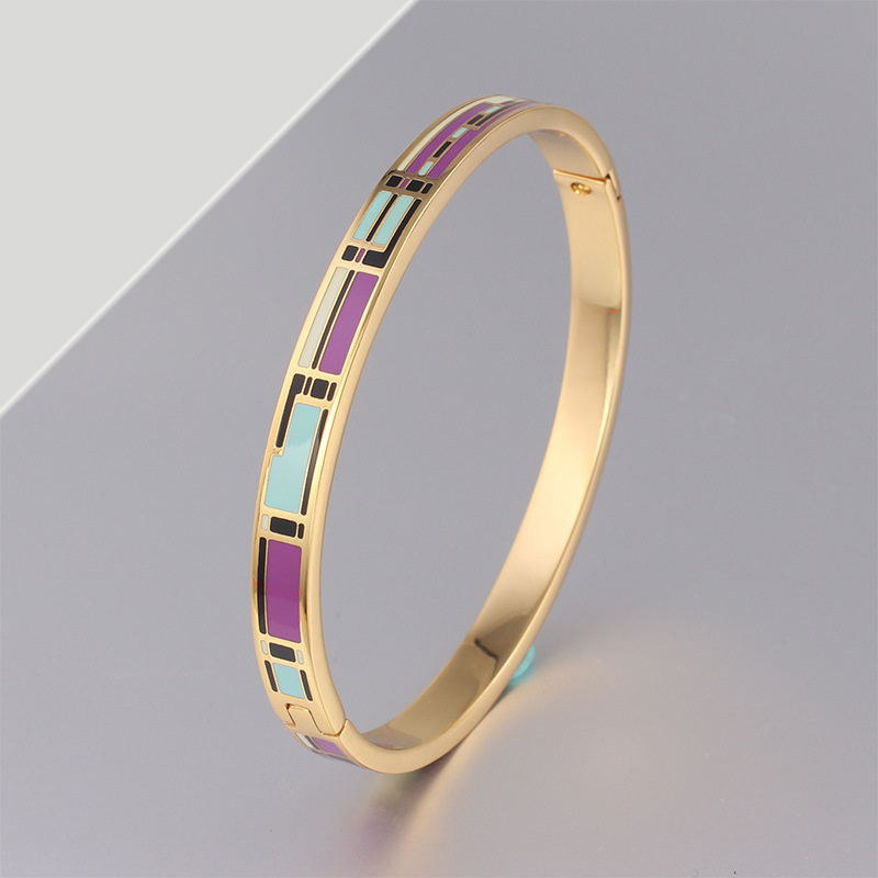 Glossy Enamel Bracelet Gold Plated Jewelry Cloisonne Ethnic Jewelry Stainless Steel bangle bracelet For Women